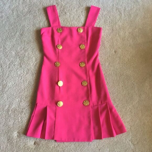 Fabulous Rare Vintage 80s Cache’ Button Detail Hot Pink Dress - Picture 1 of 7